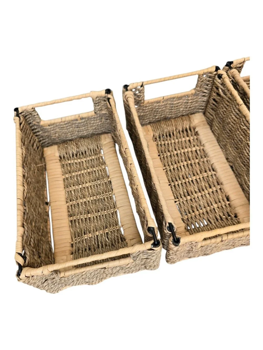 Natural Small Woven Seagrass Storage Baskets With Handles - Set of 3